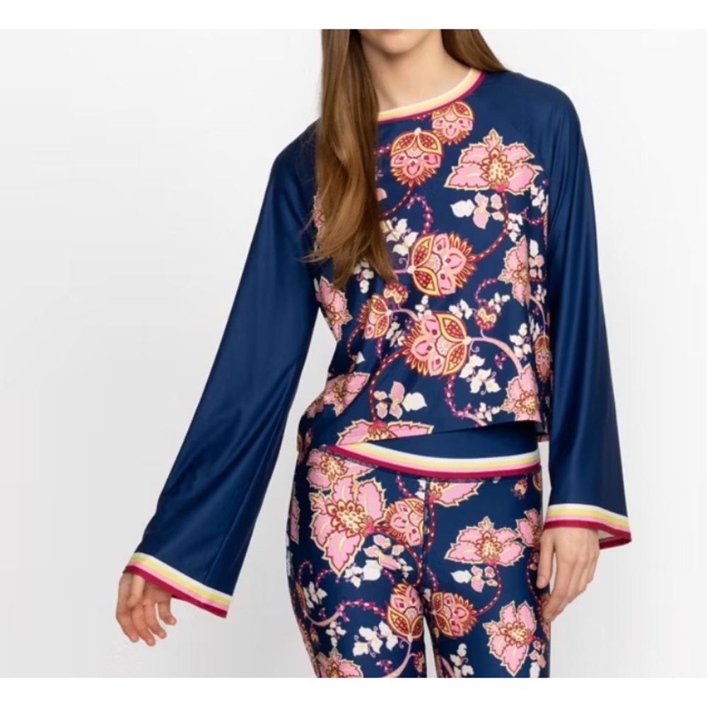 Johnny Was Bee Active Top XL Boho Floral Blue Pink Kimono Sleeve Swing Shirt - Picture 4 of 10